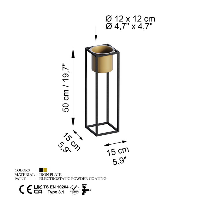 Aberto Design Maceta Decorativa GED-023-A Negro y Dorado Aberto Design Maceta Decorativa GED-023-A Negro y Dorado